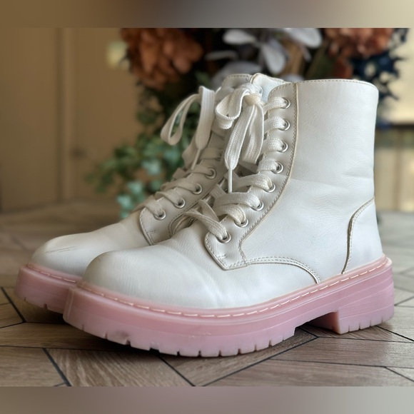 Sugar Lace-Up Boots in White and Pink - Picture 6 of 17